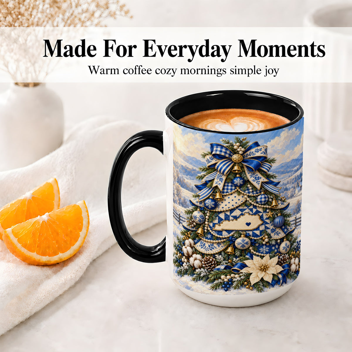 #pl[15oz|Black] Kentucky Christmas Tree Accent Mug, Ceramic Blue Holiday Coffee Cup