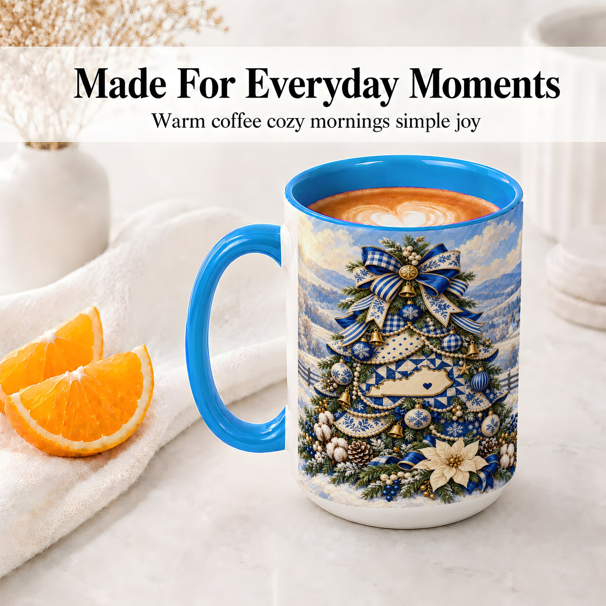 #pl[15oz|Blue] Kentucky Christmas Tree Accent Mug, Ceramic Blue Holiday Coffee Cup