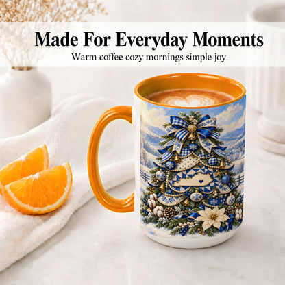 #pl[15oz|Orange] Kentucky Christmas Tree Accent Mug, Ceramic Blue Holiday Coffee Cup