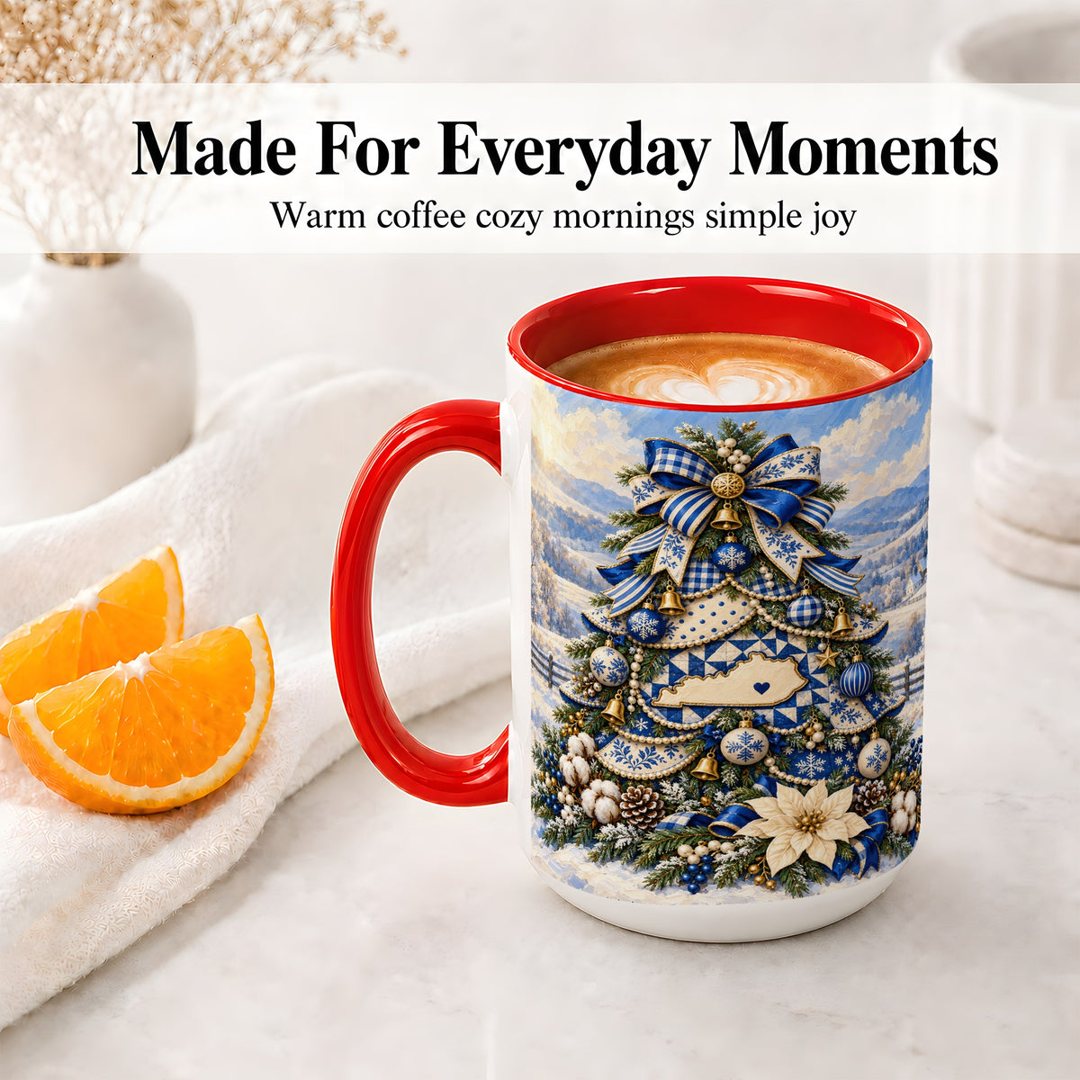 #pl[15oz|Red] Kentucky Christmas Tree Accent Mug, Ceramic Blue Holiday Coffee Cup