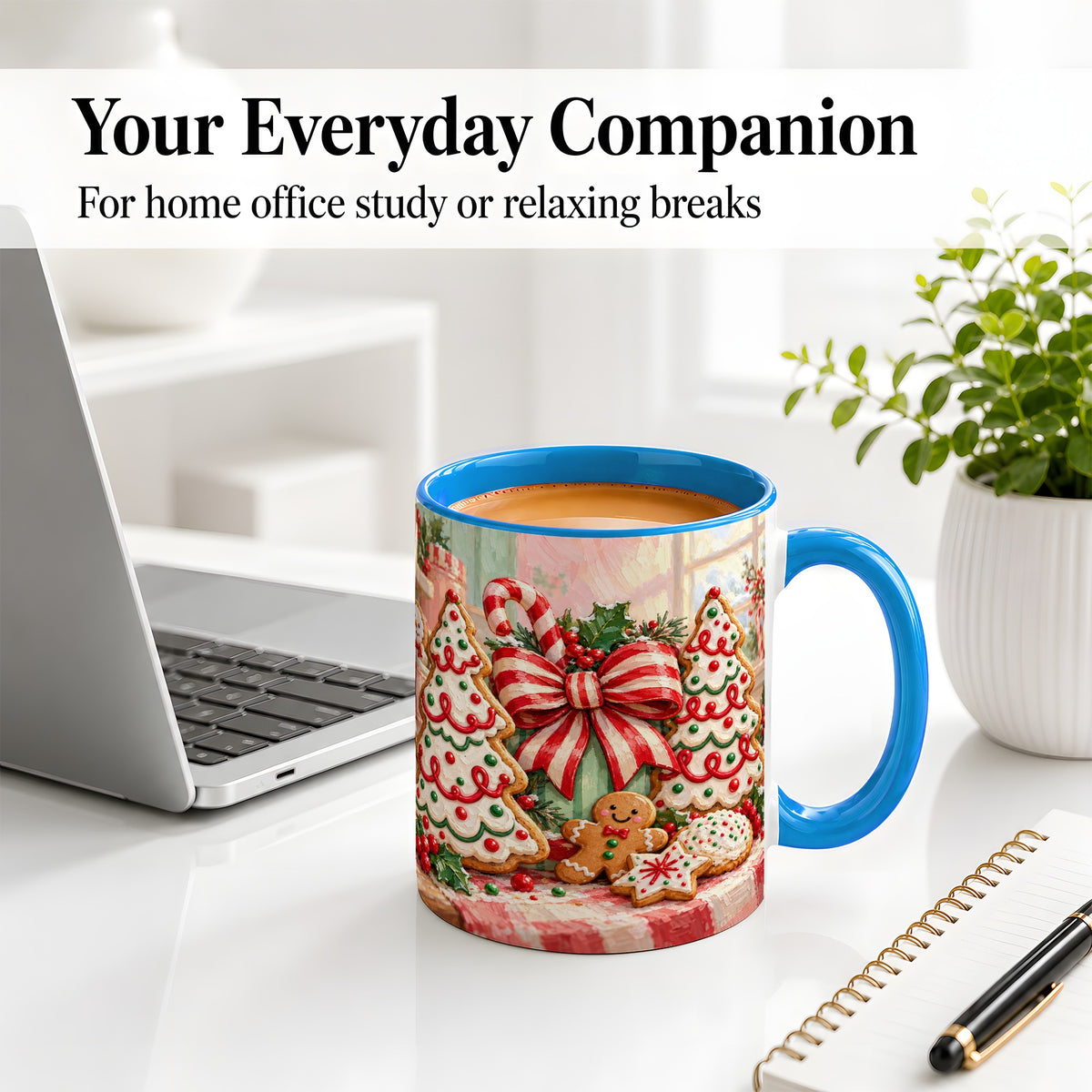 #pl[11oz|Blue] Christmas Tree Cookies Accent Mug, Ceramic Gingerbread Coffee Cup