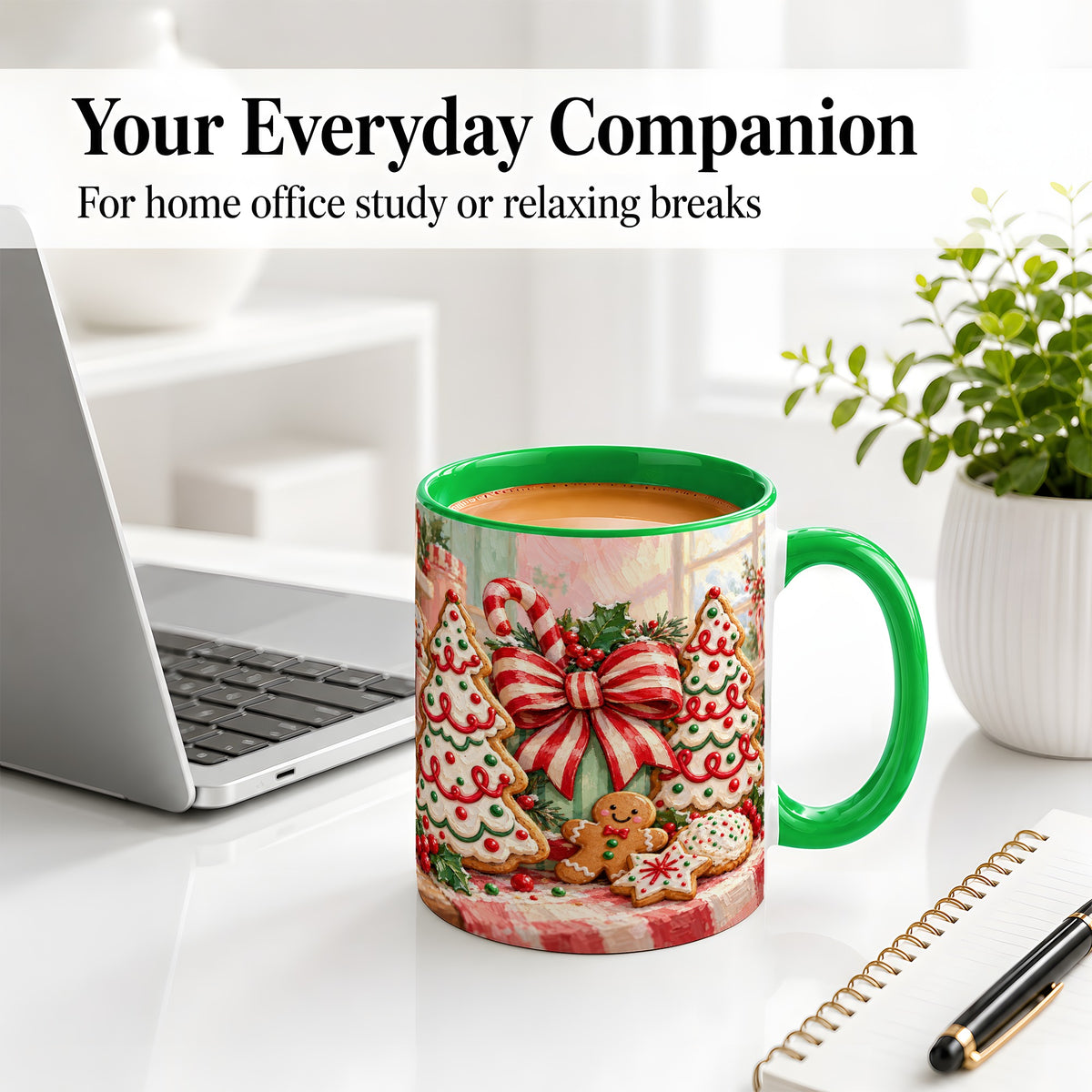 #pl[11oz|Green] Christmas Tree Cookies Accent Mug, Ceramic Gingerbread Coffee Cup