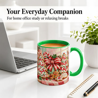 #pl[11oz|Green] Christmas Tree Cookies Accent Mug, Ceramic Gingerbread Coffee Cup
