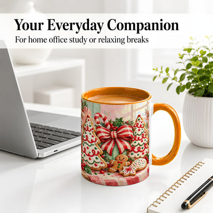 #pl[11oz|Orange] Christmas Tree Cookies Accent Mug, Ceramic Gingerbread Coffee Cup