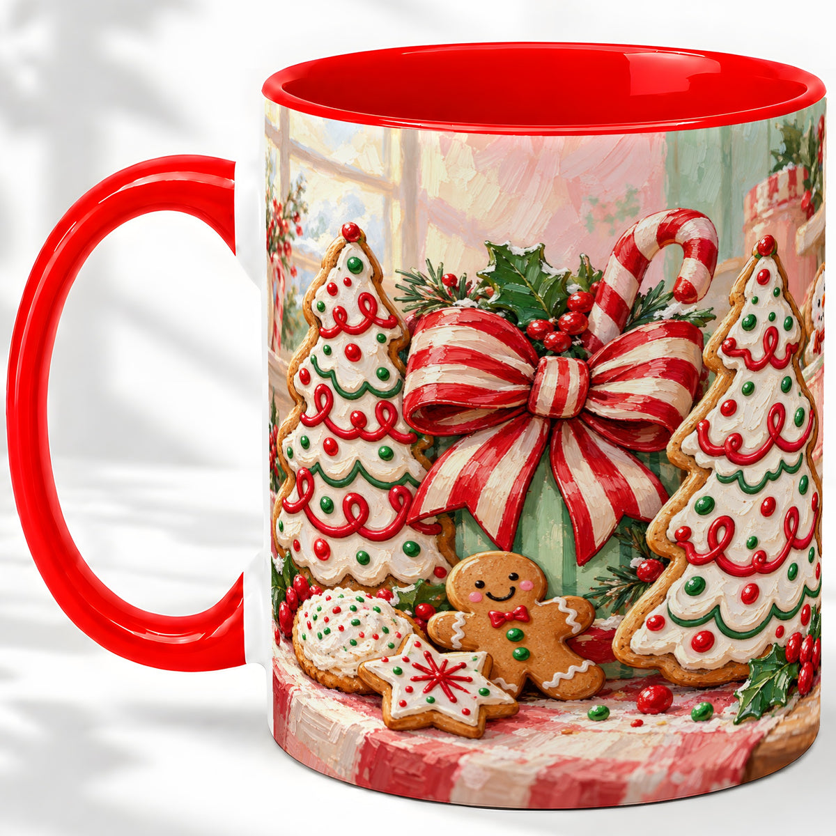 Christmas Tree Cookies Accent Mug, Ceramic Gingerbread Coffee Cup