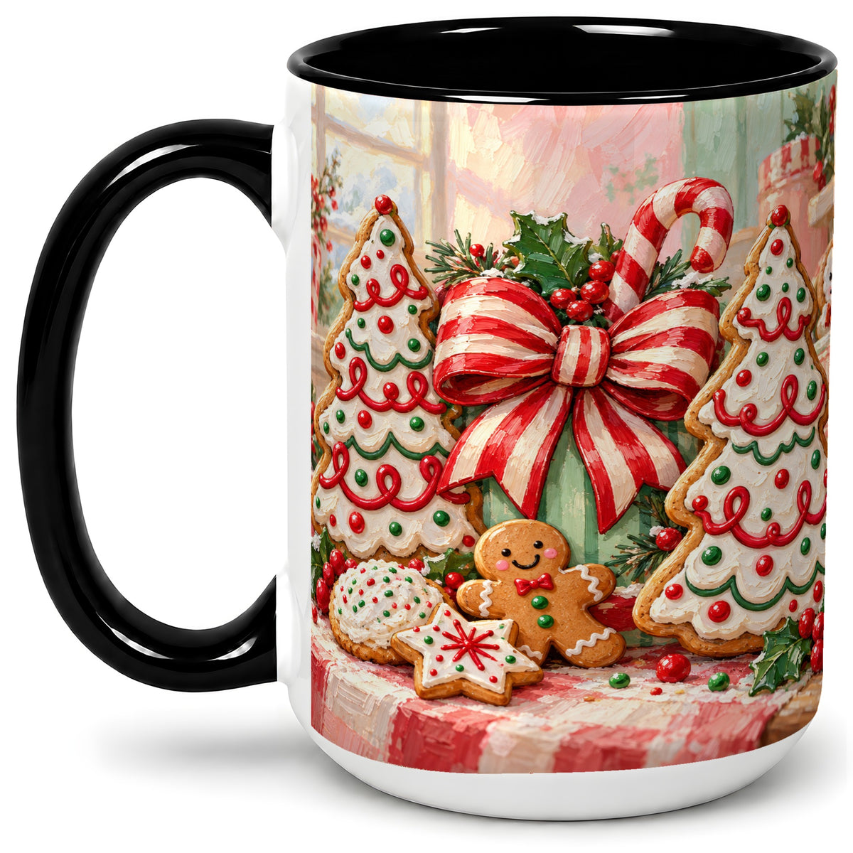 #pl[15oz|Black] Christmas Tree Cookies Accent Mug, Ceramic Gingerbread Coffee Cup