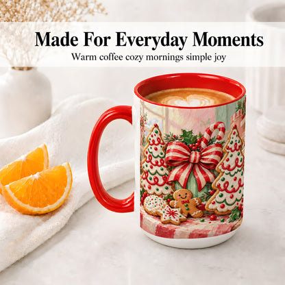 #pl[15oz|Red] Christmas Tree Cookies Accent Mug, Ceramic Gingerbread Coffee Cup