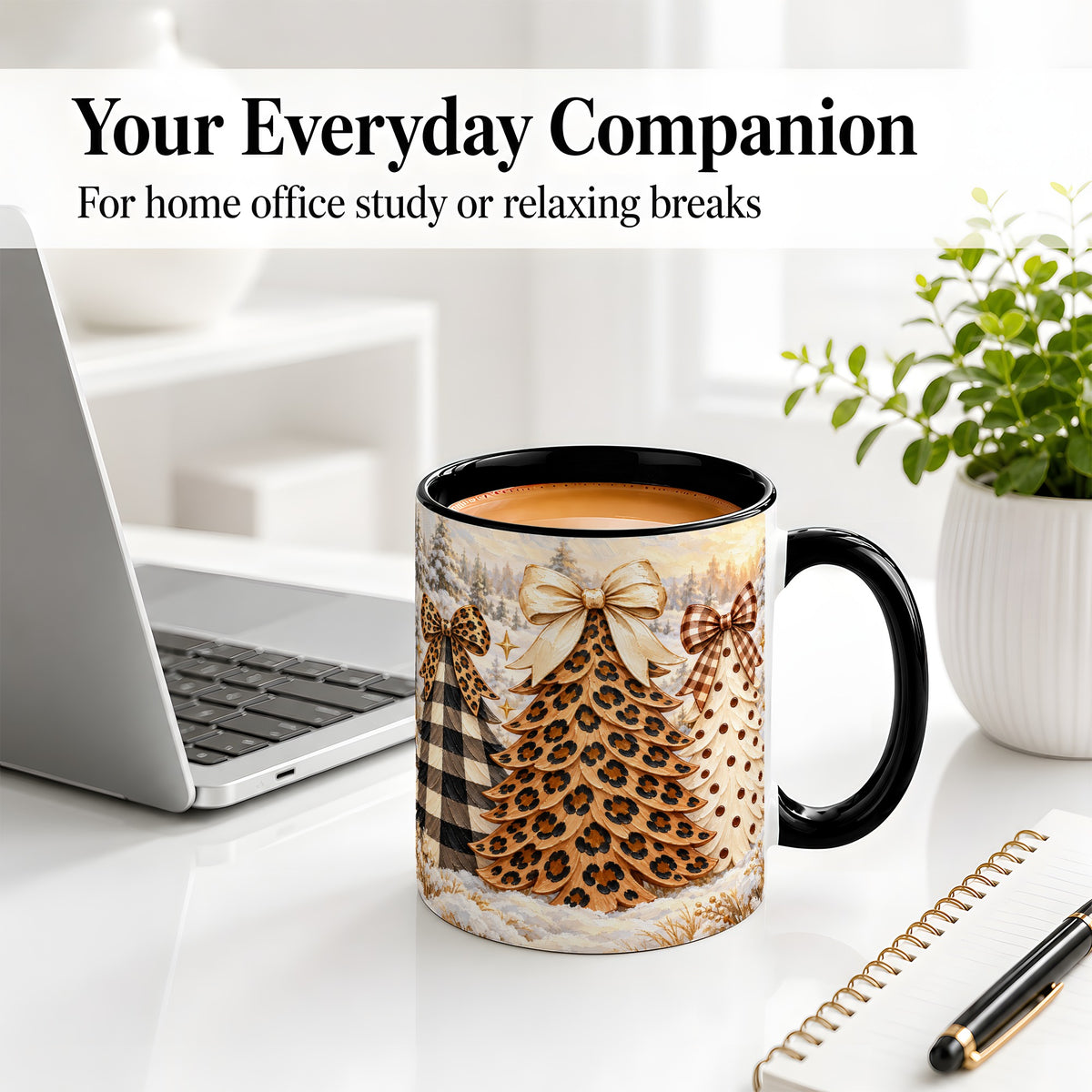 #pl[11oz|Black] Leopard Print Christmas Trees Accent Mug, Ceramic Coffee Cup