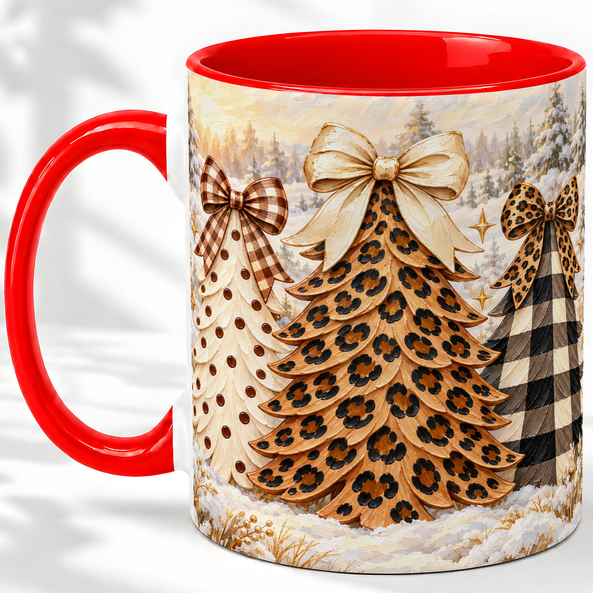 Leopard Print Christmas Trees Accent Mug, Ceramic Coffee Cup