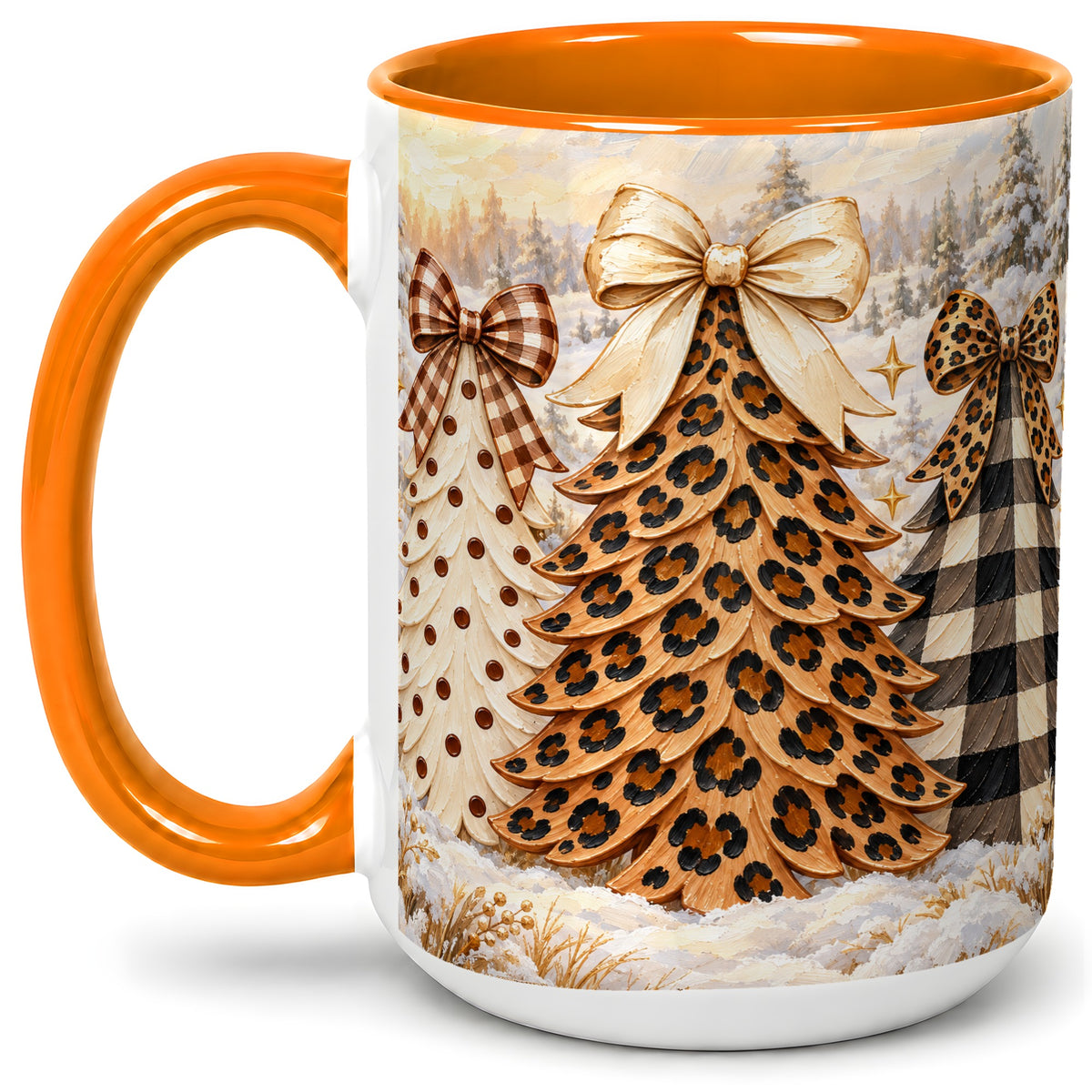 #pl[15oz|Orange] Leopard Print Christmas Trees Accent Mug, Ceramic Coffee Cup