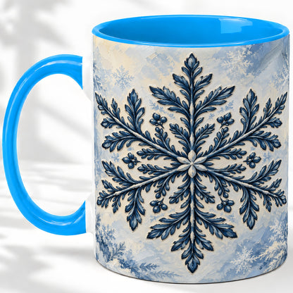 #pl[11oz|Blue] Navy Blue Snowflake Accent Mug, Ceramic Coffee Cup Winter Art