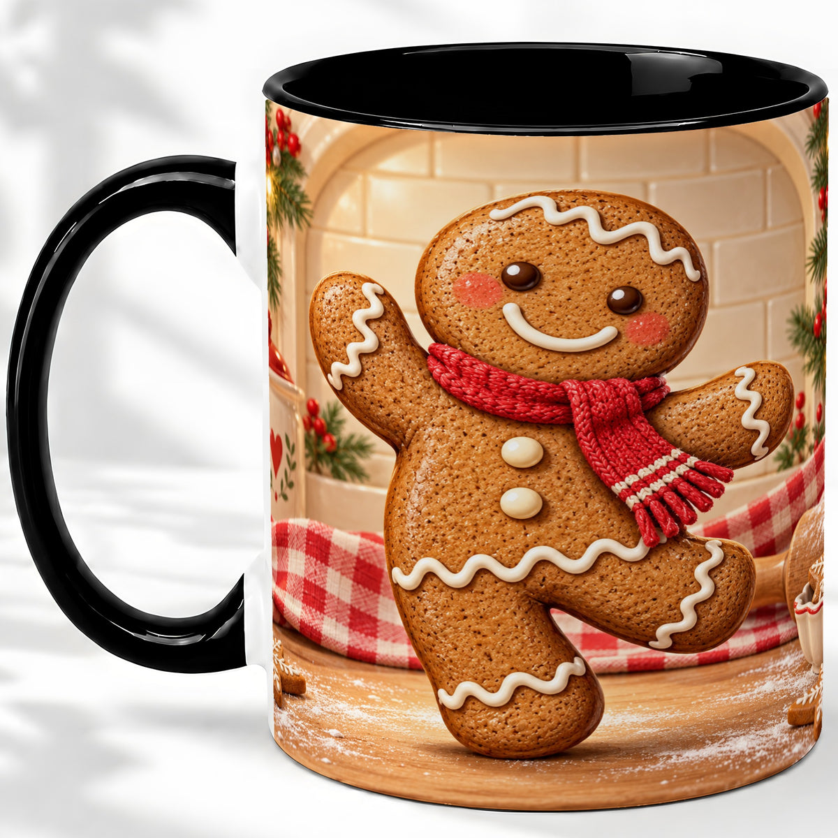 #pl[11oz|Black] Gingerbread Cookie Accent Mug, Ceramic Christmas Coffee Cup