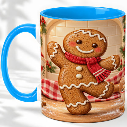 #pl[11oz|Blue] Gingerbread Cookie Accent Mug, Ceramic Christmas Coffee Cup