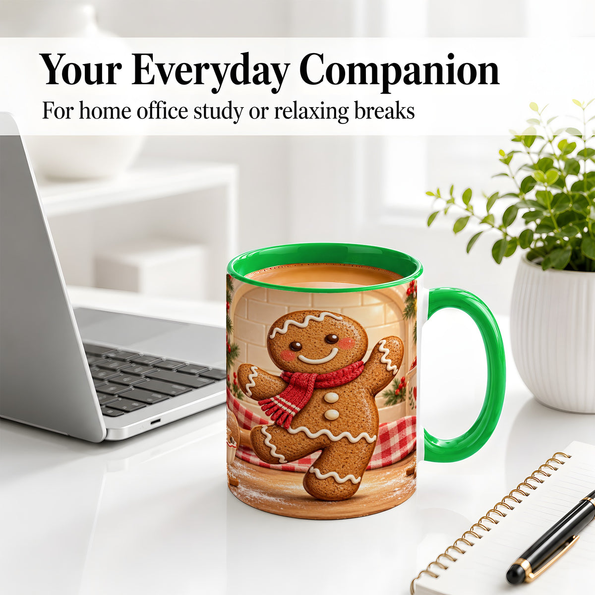 #pl[11oz|Green] Gingerbread Cookie Accent Mug, Ceramic Christmas Coffee Cup