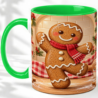 #pl[11oz|Green] Gingerbread Cookie Accent Mug, Ceramic Christmas Coffee Cup