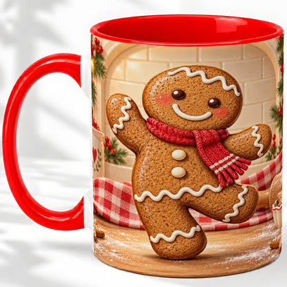 Gingerbread Cookie Accent Mug, Ceramic Christmas Coffee Cup