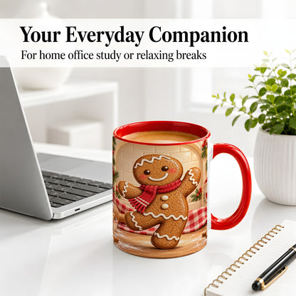 #pl[11oz|Red] Gingerbread Cookie Accent Mug, Ceramic Christmas Coffee Cup