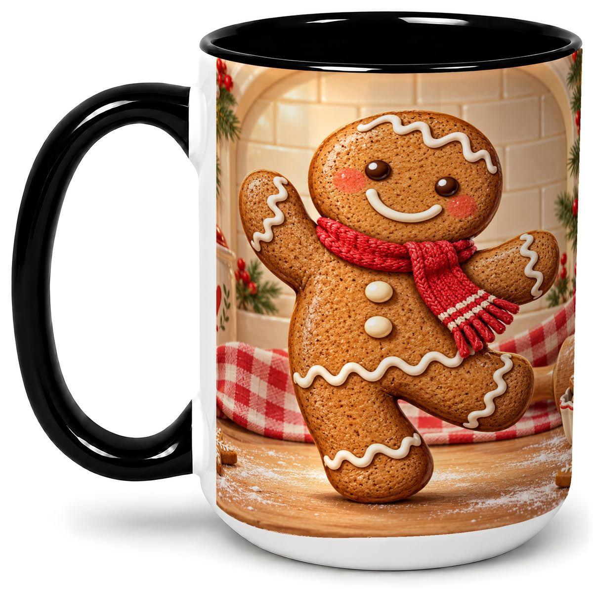 #pl[15oz|Black] Gingerbread Cookie Accent Mug, Ceramic Christmas Coffee Cup