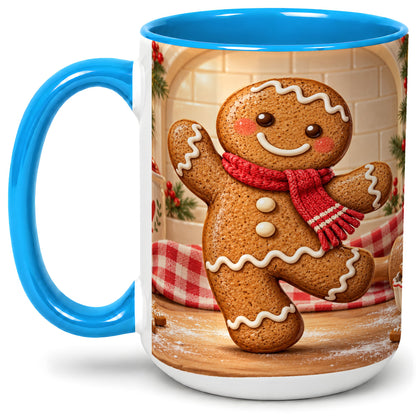 #pl[15oz|Blue] Gingerbread Cookie Accent Mug, Ceramic Christmas Coffee Cup
