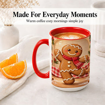 #pl[15oz|Red] Gingerbread Cookie Accent Mug, Ceramic Christmas Coffee Cup