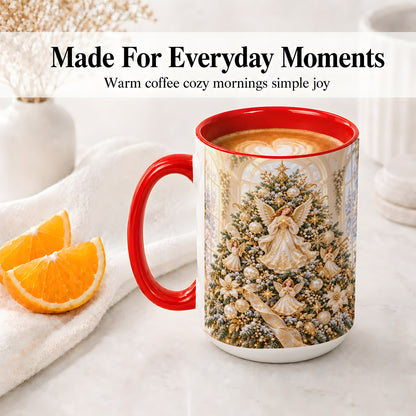 #pl[15oz|Red] Christmas Angel Tree Ceramic Mug, White Gold Heavenly Artwork