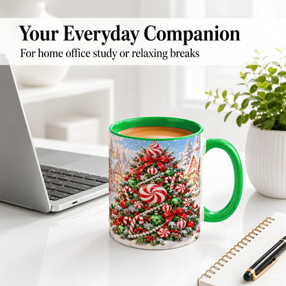#pl[11oz|Green] Peppermint Christmas Tree Ceramic Mug, Candy Cane Holiday Art