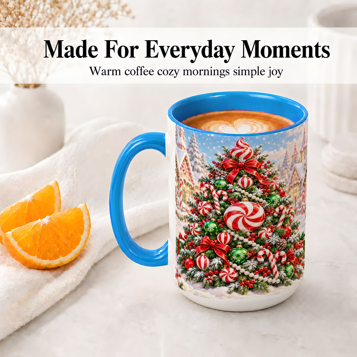 #pl[15oz|Blue] Peppermint Christmas Tree Ceramic Mug, Candy Cane Holiday Art