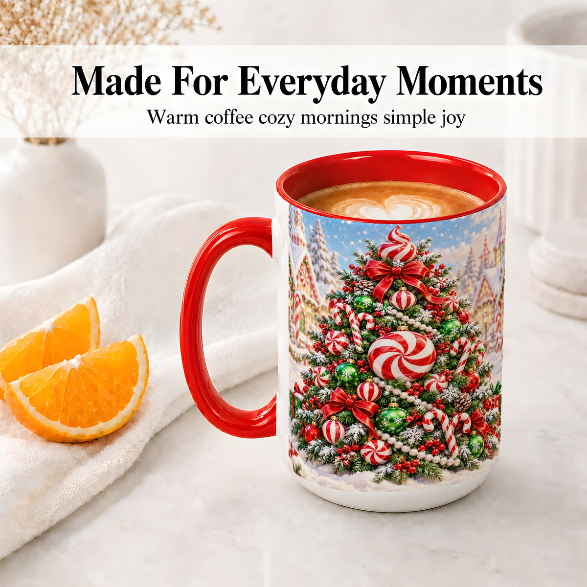 #pl[15oz|Red] Peppermint Christmas Tree Ceramic Mug, Candy Cane Holiday Art