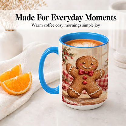#pl[15oz|Blue] Gingerbread Man Ceramic Mug, Cute Christmas Cookie Oil Painting