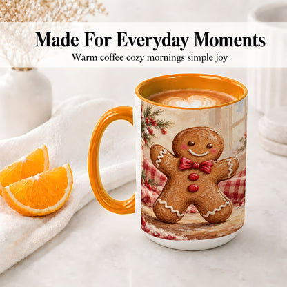 #pl[15oz|Orange] Gingerbread Man Ceramic Mug, Cute Christmas Cookie Oil Painting