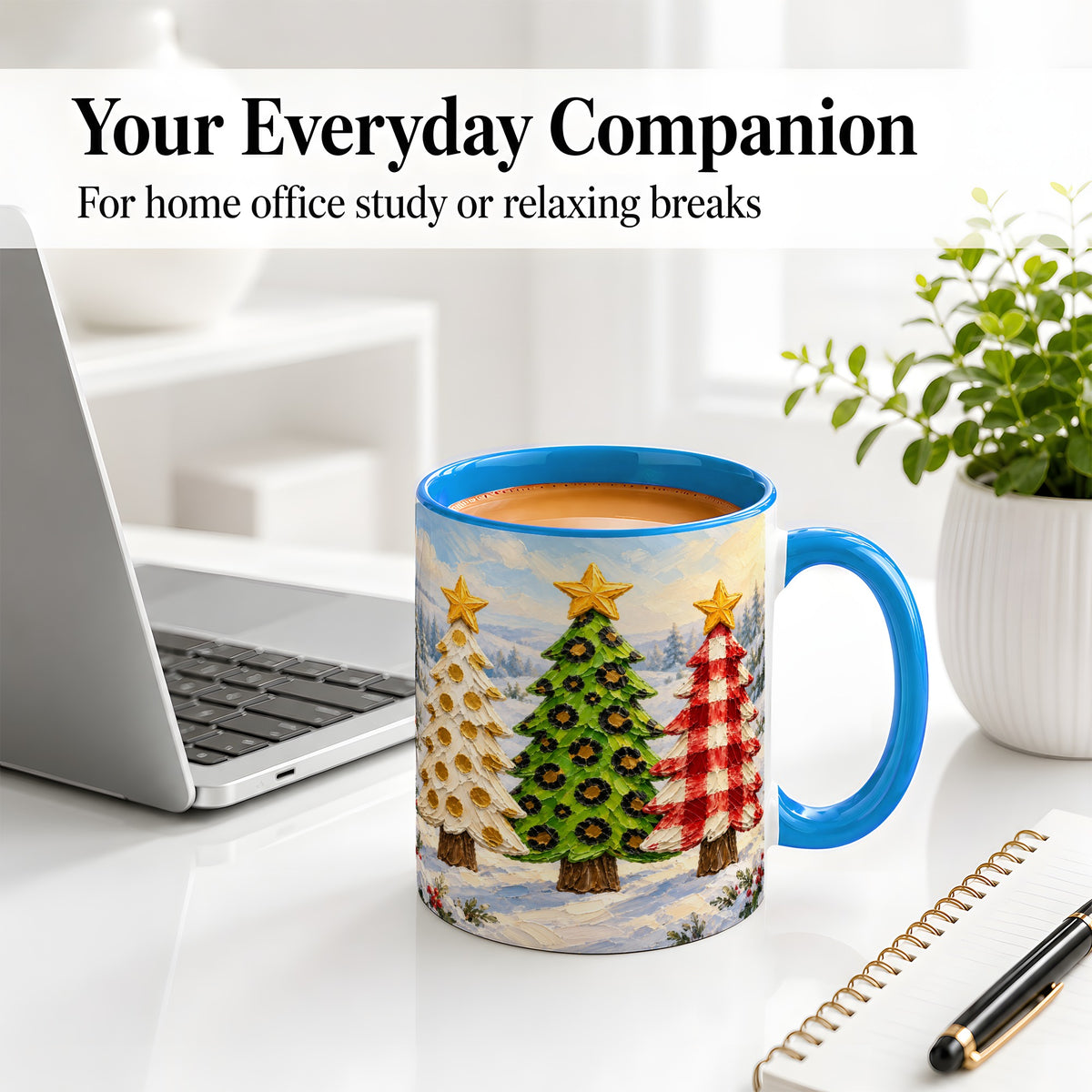#pl[11oz|Blue] Patterned Christmas Trees Ceramic Mug, Leopard Print Winter Art