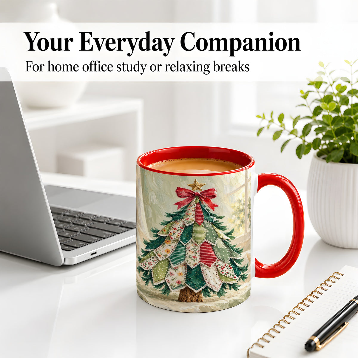 #pl[11oz|Red] Patchwork Christmas Tree Accent Mug, Ceramic Cup for Coffee