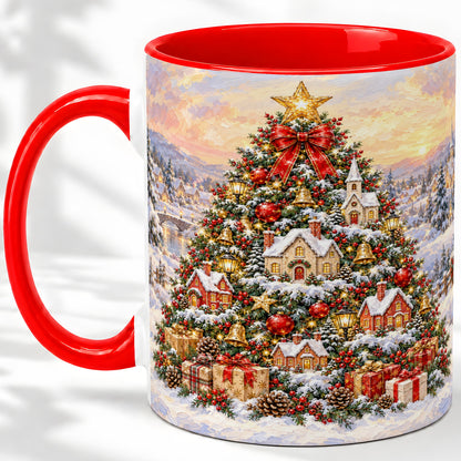 Snowy Christmas Village Accent Mug, Ceramic Cup for Coffee