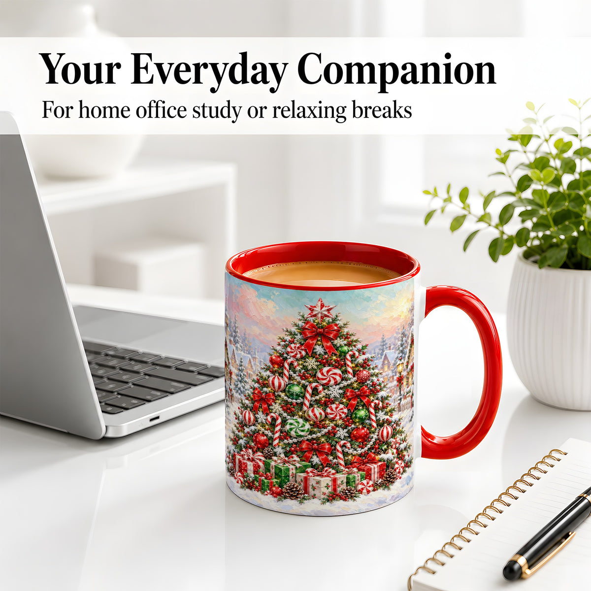 #pl[11oz|Red] Candy Cane Christmas Tree Accent Mug, Ceramic Holiday Coffee Cup