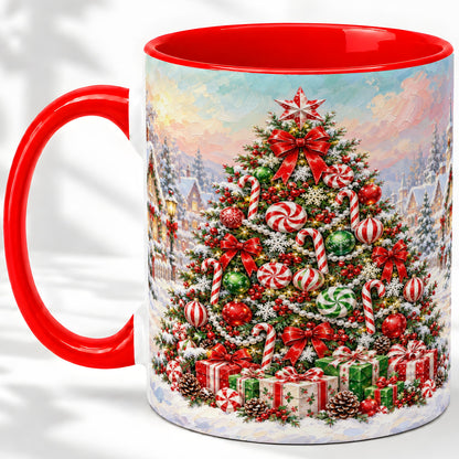 Candy Cane Christmas Tree Accent Mug, Ceramic Holiday Coffee Cup