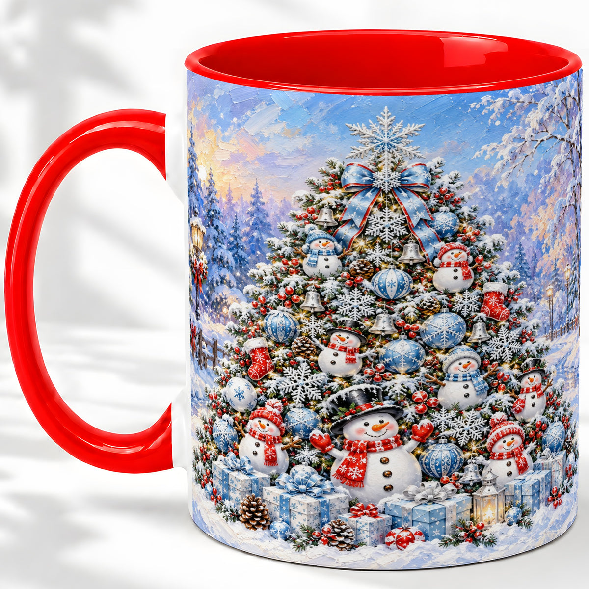 Snowman Christmas Tree Accent Mug, Ceramic Winter Coffee Cup