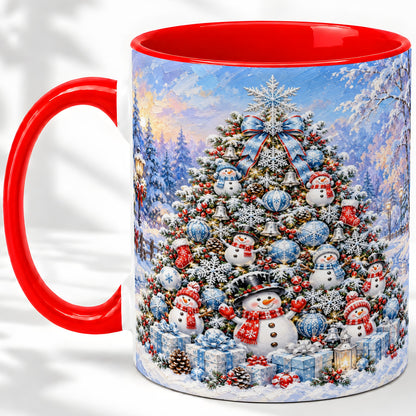 Snowman Christmas Tree Accent Mug, Ceramic Winter Coffee Cup