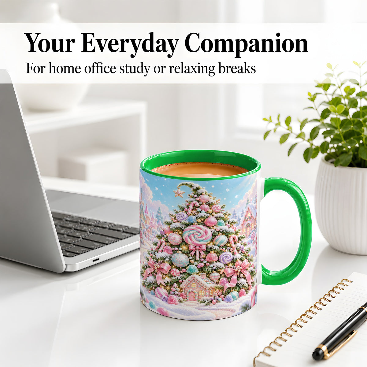 #pl[11oz|Green] Pastel Candy Christmas Tree Accent Mug, Ceramic Coffee Cup