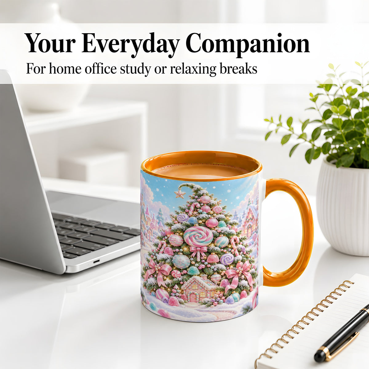 #pl[11oz|Orange] Pastel Candy Christmas Tree Accent Mug, Ceramic Coffee Cup