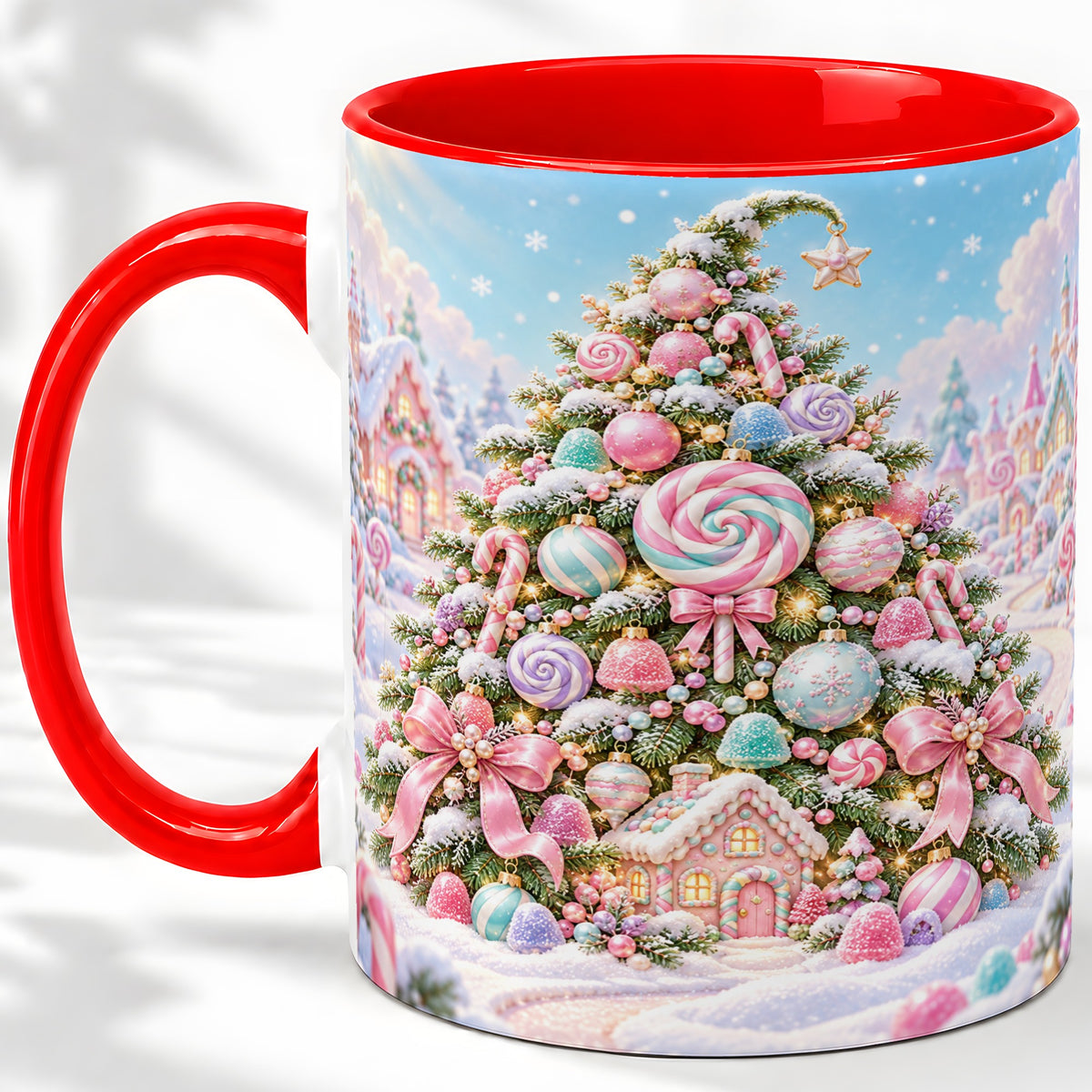 Pastel Candy Christmas Tree Accent Mug, Ceramic Coffee Cup