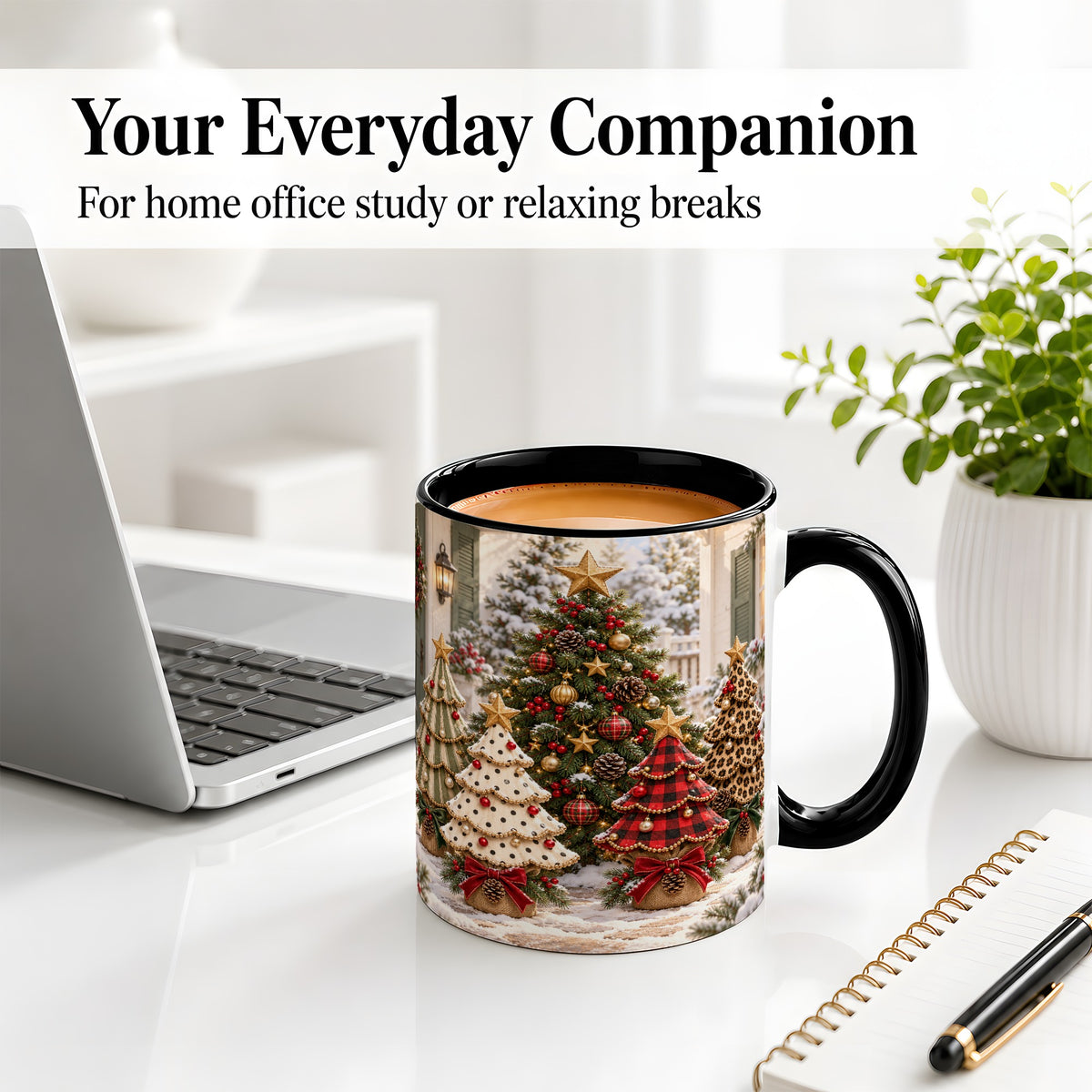 #pl[11oz|Black] Leopard Print Christmas Trees Accent Mug, Ceramic Coffee Cup