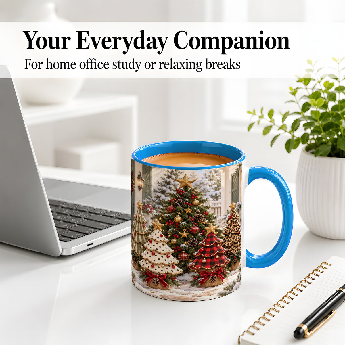 #pl[11oz|Blue] Leopard Print Christmas Trees Accent Mug, Ceramic Coffee Cup
