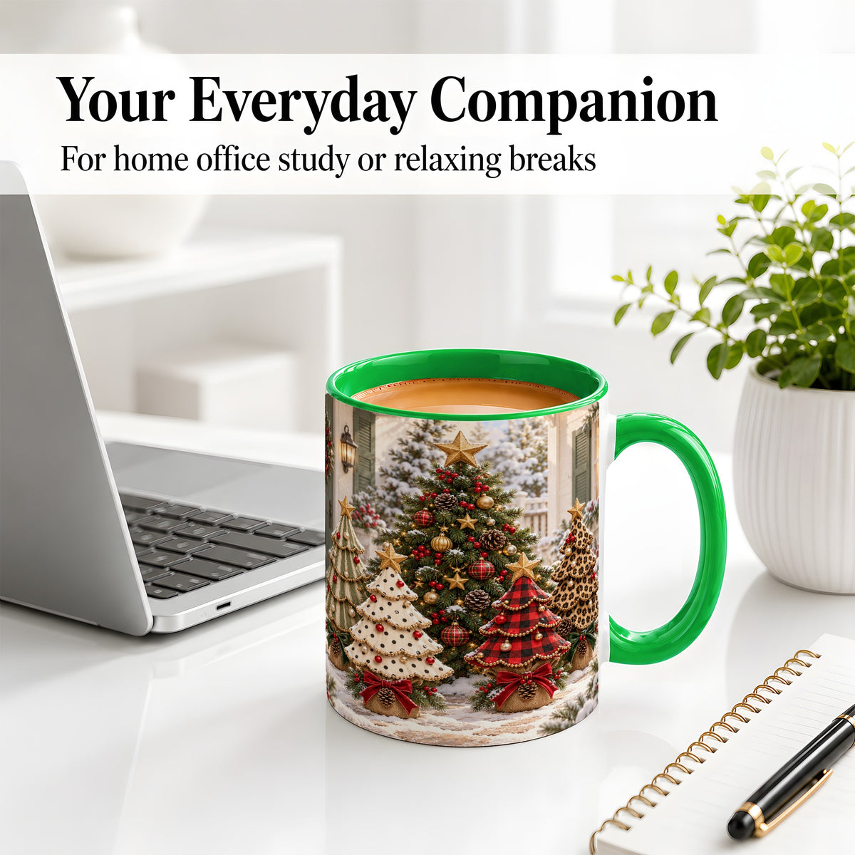 #pl[11oz|Green] Leopard Print Christmas Trees Accent Mug, Ceramic Coffee Cup