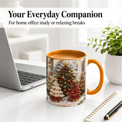 #pl[11oz|Orange] Leopard Print Christmas Trees Accent Mug, Ceramic Coffee Cup