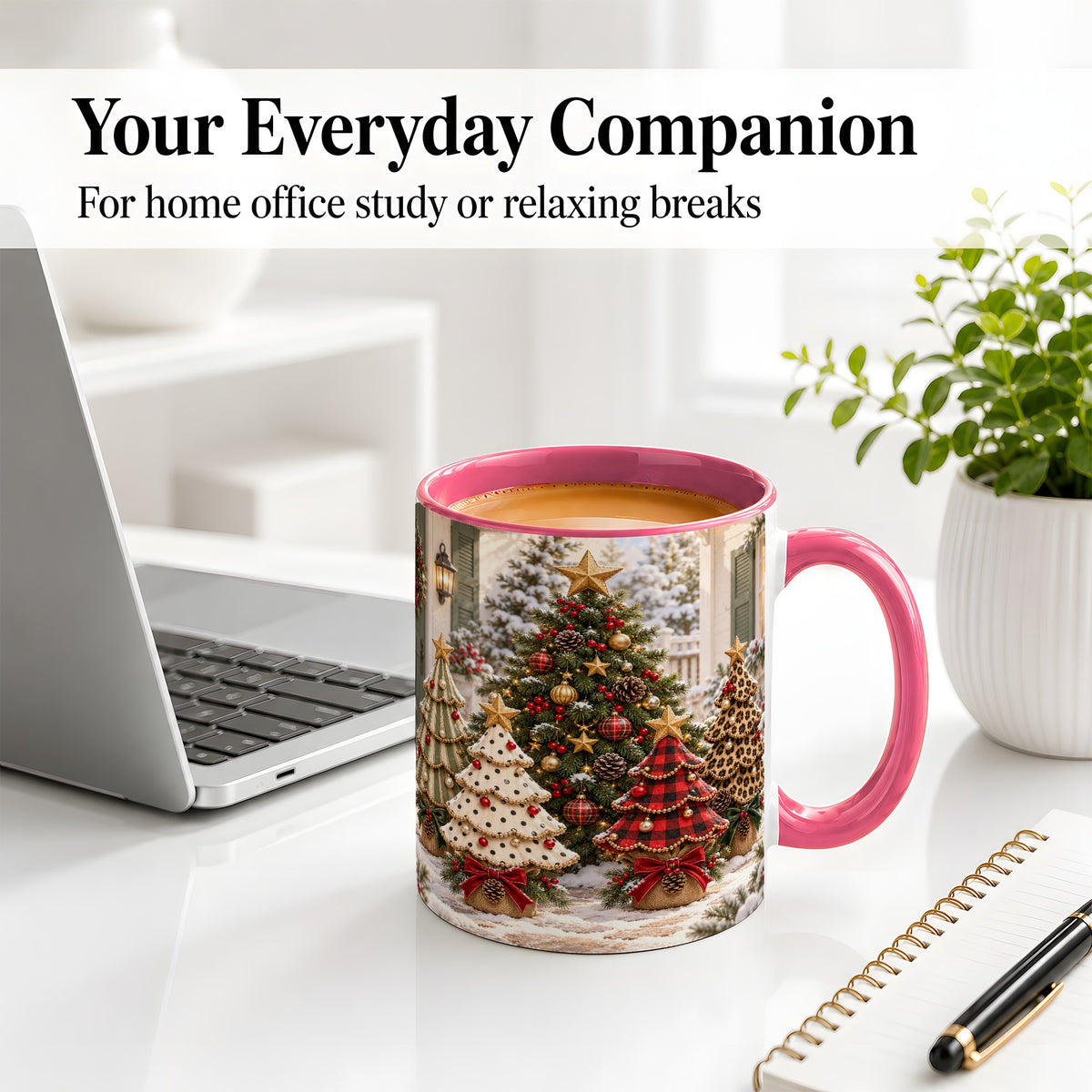 #pl[11oz|Pink] Leopard Print Christmas Trees Accent Mug, Ceramic Coffee Cup