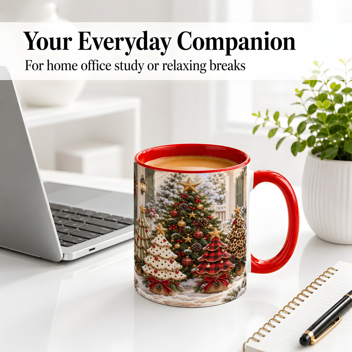#pl[11oz|Red] Leopard Print Christmas Trees Accent Mug, Ceramic Coffee Cup
