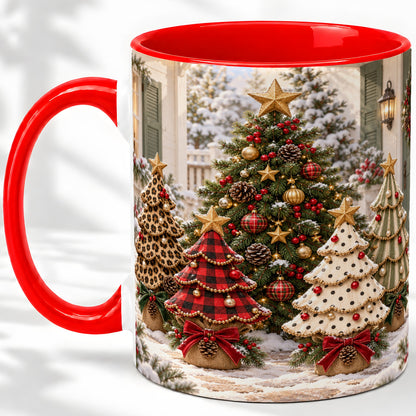 Leopard Print Christmas Trees Accent Mug, Ceramic Coffee Cup