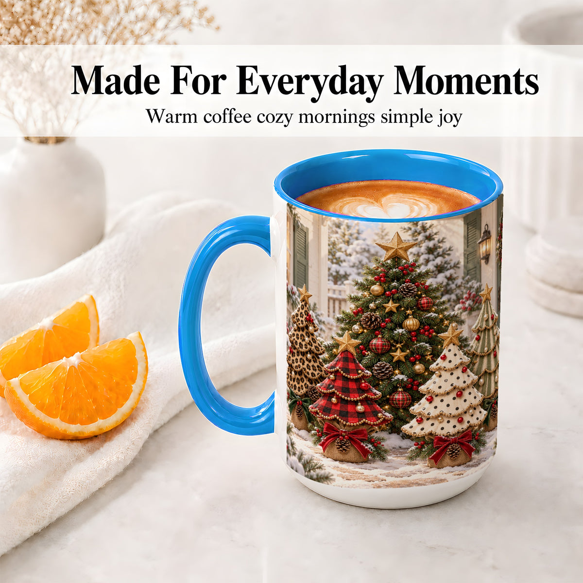 #pl[15oz|Blue] Leopard Print Christmas Trees Accent Mug, Ceramic Coffee Cup