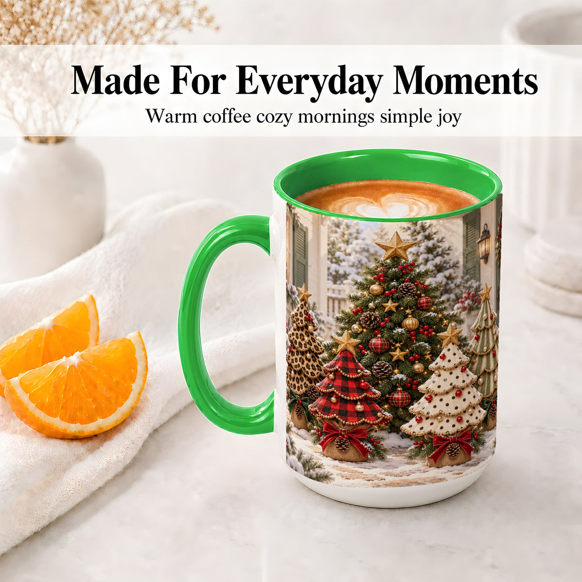 #pl[15oz|Green] Leopard Print Christmas Trees Accent Mug, Ceramic Coffee Cup