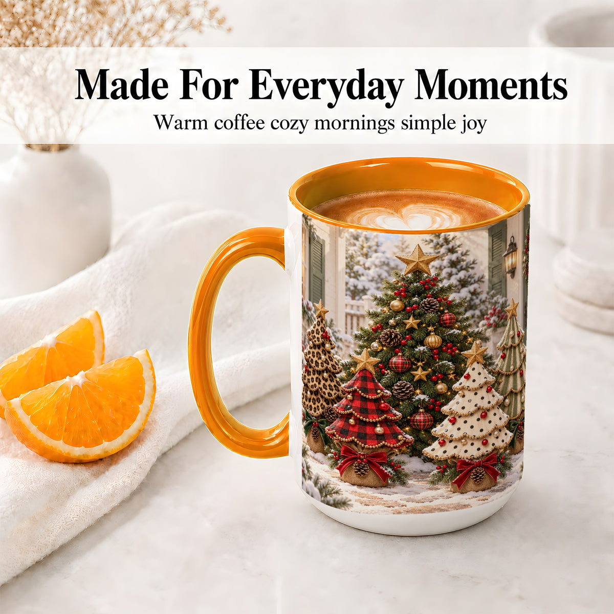 #pl[15oz|Orange] Leopard Print Christmas Trees Accent Mug, Ceramic Coffee Cup